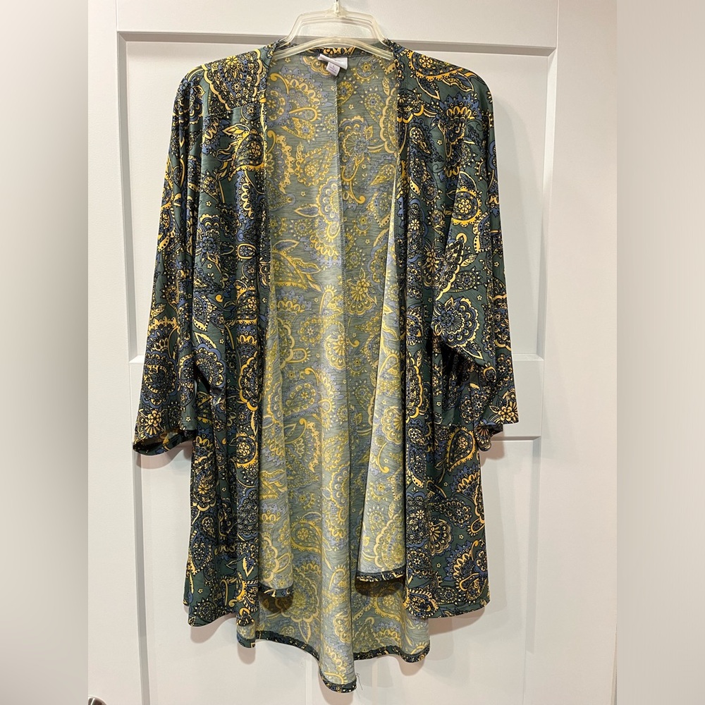 Lularoe Cardigan Paisley Blue Green Yellow Large & Stretchy